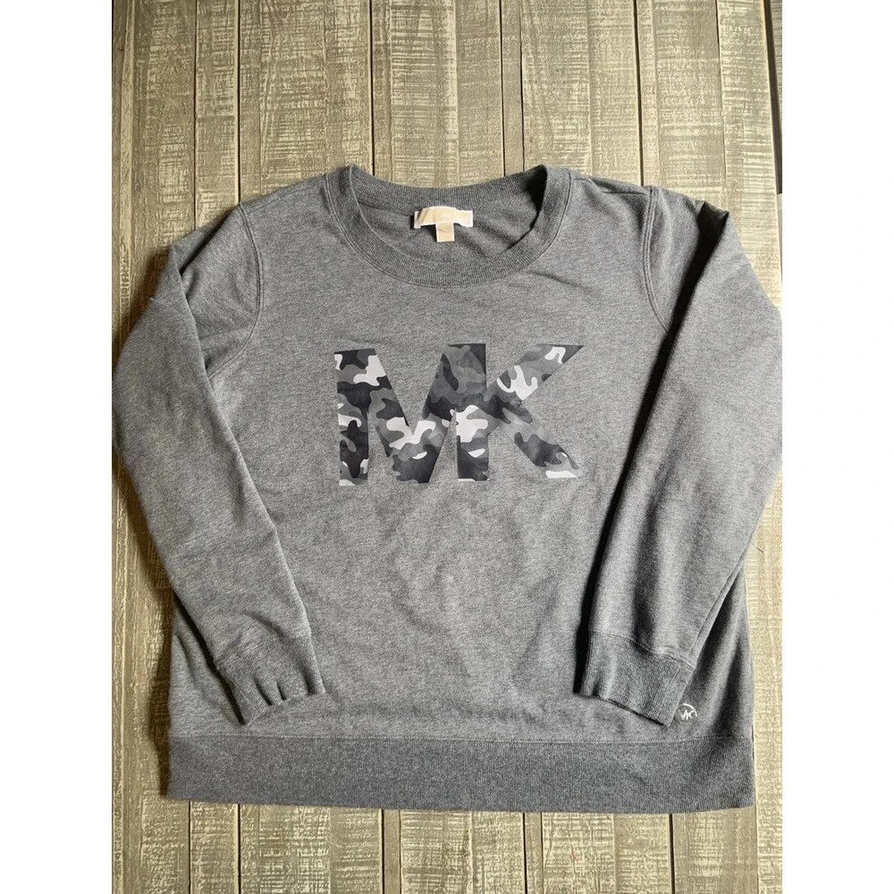 Michael Kors Women's Gray Camouflage Logo Pullover Sweatshirt Size L‎ Large